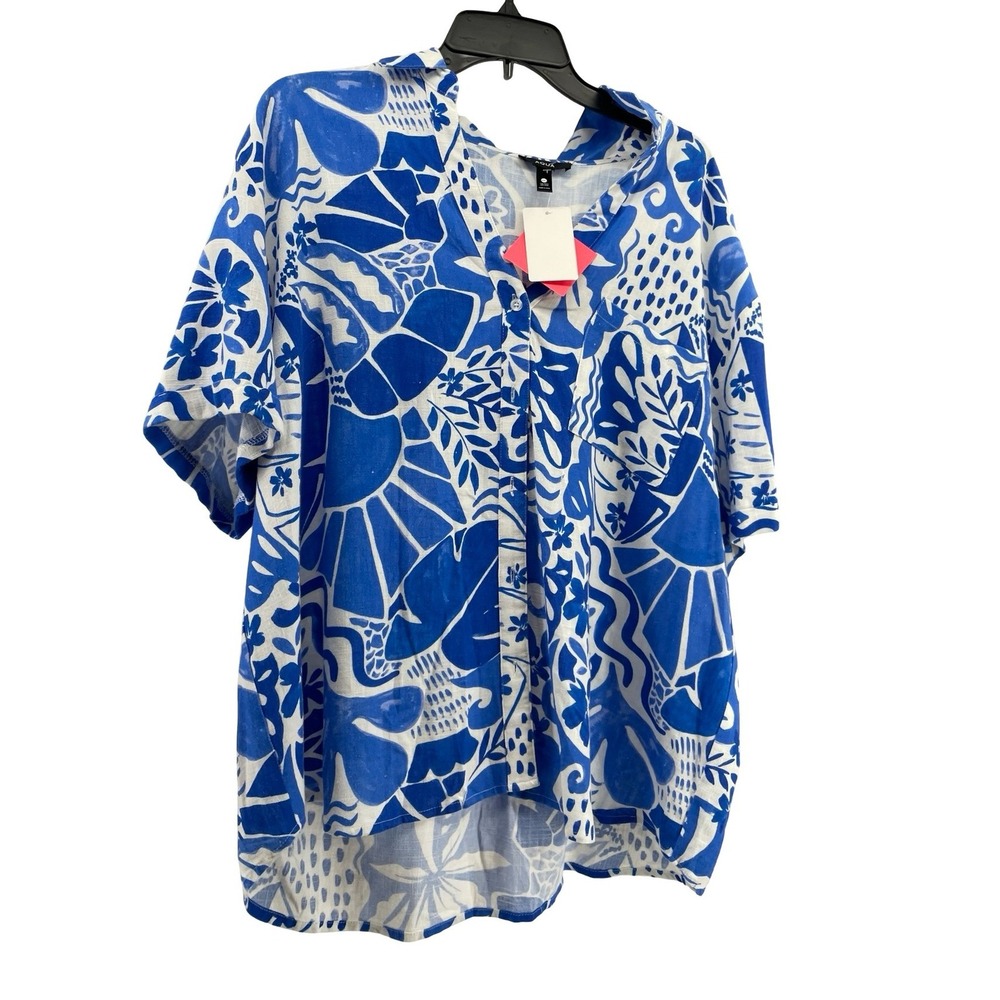 Aqua Men's Shirt Button Down Tropical Blue Rayon Linen XXL